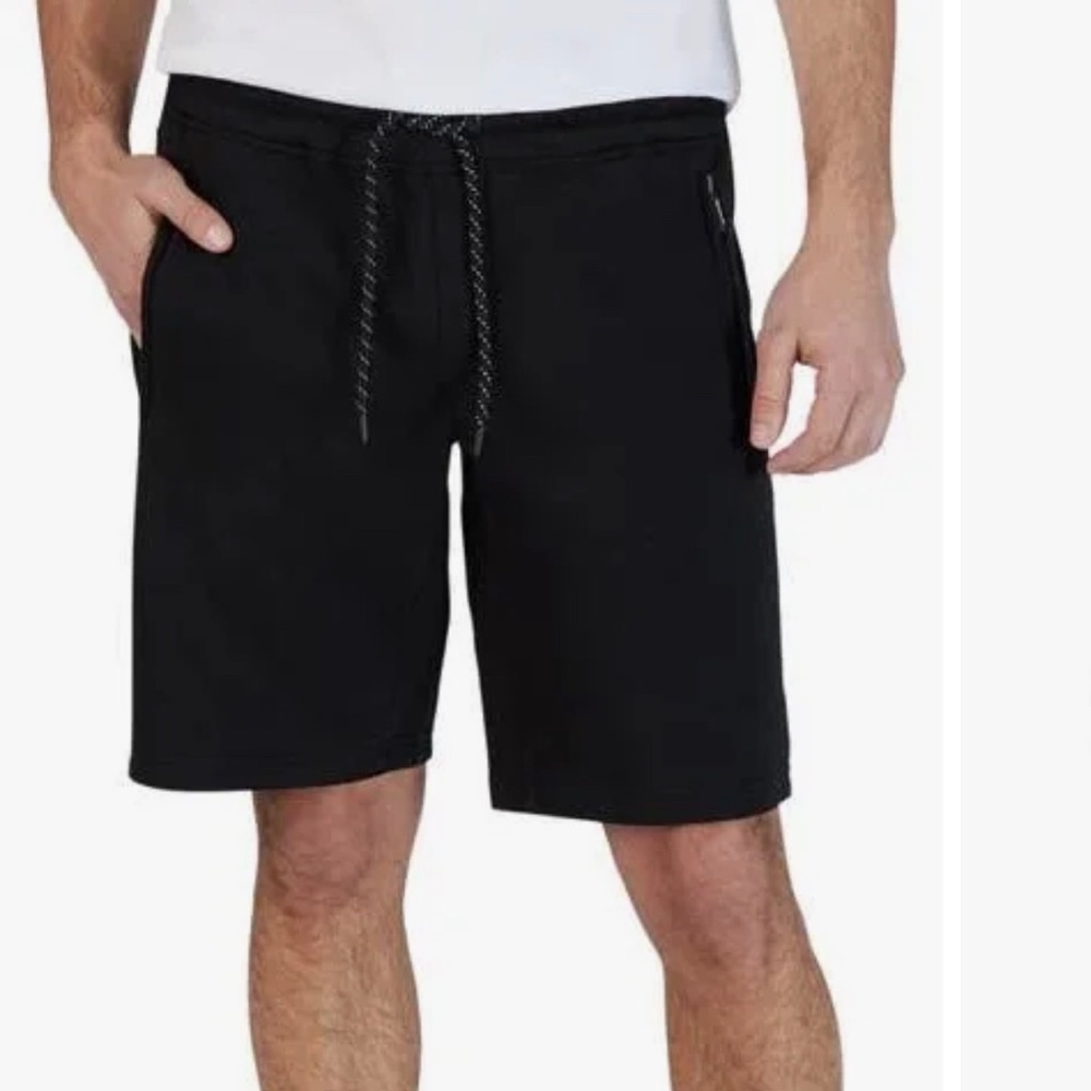 Tahari Sport Men's Fleece Shorts Black LG Above Knee Drawstring Zip Pockets
